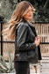Black Faux Leather Buttoned Front Boxy Jacket
