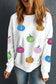 White Colorful Pumpkin Sequin Patched Drop Shoulder Sweatshirt