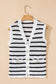 Black Stripe V Neck Gold Buttons Elegant Sweater Vest