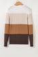 Khaki Colorblock Cable Knit Round Neck Sweater
