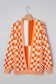 Orange Checkered Open Front Drop Shoulder Cardigan