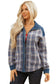 Gray Plaid Corduroy Patchwork Collared Zip Up Snap Button Jacket