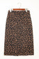 Brown Leopard Denim Frayed Split Denim Midi Skirt