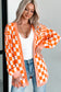 Orange Checkered Open Front Drop Shoulder Cardigan