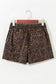 Brown Leopard Print Elastic Waist Drawstring Denim Skort