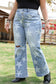 Sky Blue Star Printed Multi Buttons Slit Knee Destroyed Plus Size Jeans