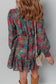 Green Floral Friled V Neck Puff Sleeve Ruffled Shirt Dress