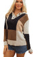 Multicolour Color Block Cable Knit Sleeve Buttons Collared Sweater