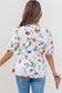 Green Floral Print Puff Sleeve V Neck Babydoll Blouse