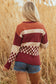 Brown Checkered Color Block Knitted Drop Shoulder Sweater