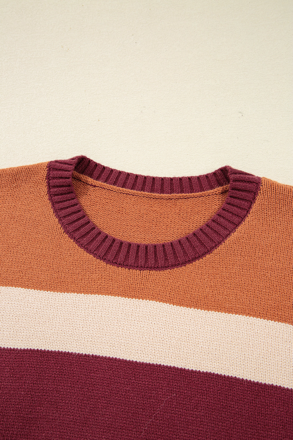 Brown Checkered Color Block Knitted Drop Shoulder Sweater
