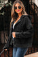 Black Big Chest Pocket Drop Shoulder Hooded Denim Jacket