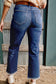 Sail Blue Mineral Wash Raw Hem High Waist Flared Jeans