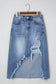 Myosotis Irregular Distressed Bottom Denim Midi Skirt