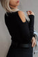 Black Ribbed Knit Cold Shoulder Sweater