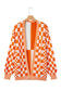 Orange Checkered Open Front Drop Shoulder Cardigan