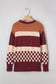 Brown Checkered Color Block Knitted Drop Shoulder Sweater