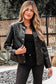Black Faux Leather Buttoned Front Boxy Jacket