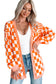 Orange Checkered Open Front Drop Shoulder Cardigan