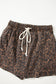Brown Leopard Print Elastic Waist Drawstring Denim Skort