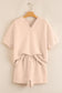 Apricot Textured V Neck T Shirt and Shorts Set