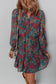 Green Floral Friled V Neck Puff Sleeve Ruffled Shirt Dress