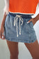 Dusk Blue Drawstring High Waist Pocketed Denim Shorts