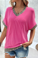 Bright Pink Leopard Patchwork Corded Texture V Neck T Shirt
