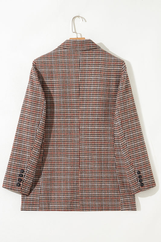 Brown Houndstooth Lapel Collar Blazer