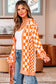 Orange Checkered Open Front Drop Shoulder Cardigan