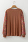 Brown Floral Sleeve Patchwork Round Neck Plus Blouse