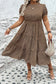Brown Plus Size Leopard Print Frill Trim Short Sleeve Flared Dress
