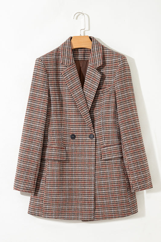 Brown Houndstooth Lapel Collar Blazer
