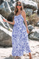 Sky Blue Floral Print Spaghetti Strap High Waist Maxi Dress