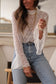 White Sheer Lace Bell Sleeve Mock Neck Blouse